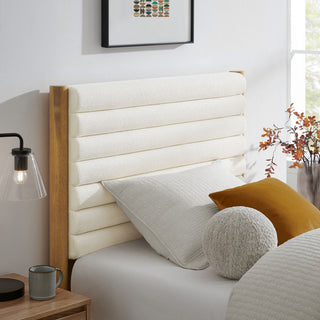 Olea Channel Tufted Boucle Solid Wood Twin Platform Bed, Feather Oak