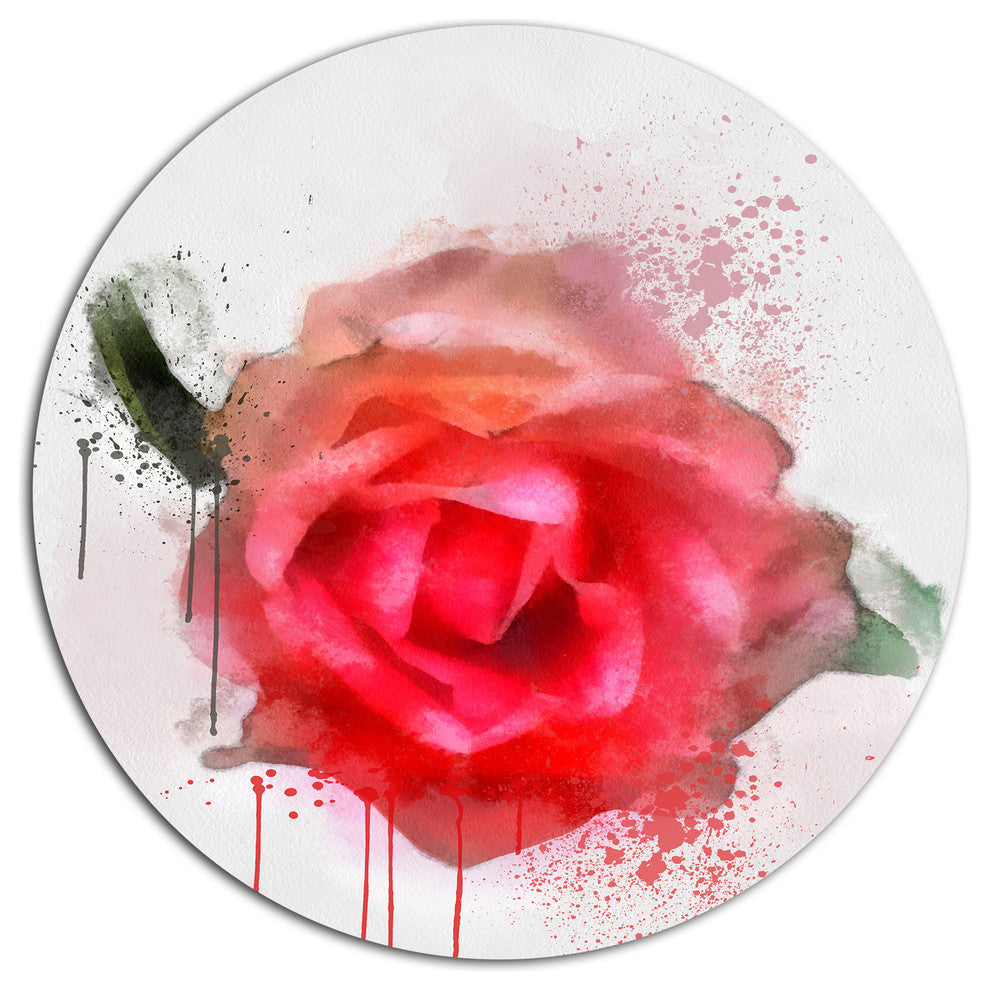 Beautiful Red Rose Watercolor, Flower Large Disc Metal Wall Art, 23"