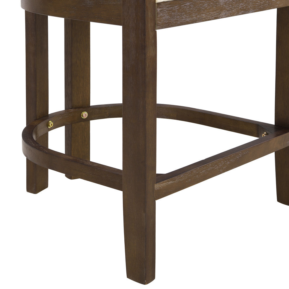 GDF Studio 26" Upholstered Counter Height Bar Stool, Set of 2, Walnut/Beige