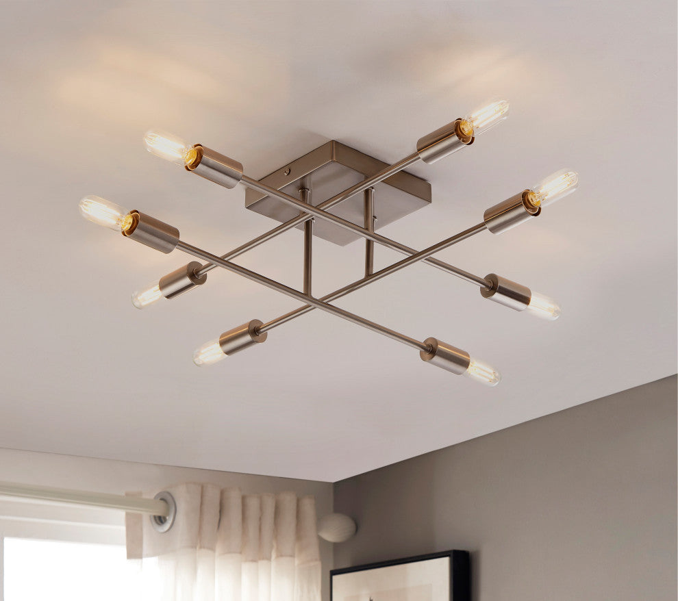 Halton 8 Light Staineless Steel Flushmount Ceiling Fixture with Bulbs