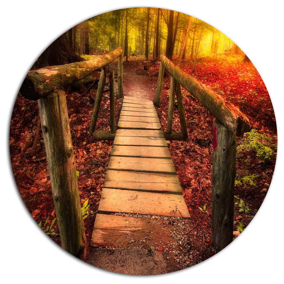 Beautiful Footbridge In Golden Light, Bridge Round Wall Art, 36"