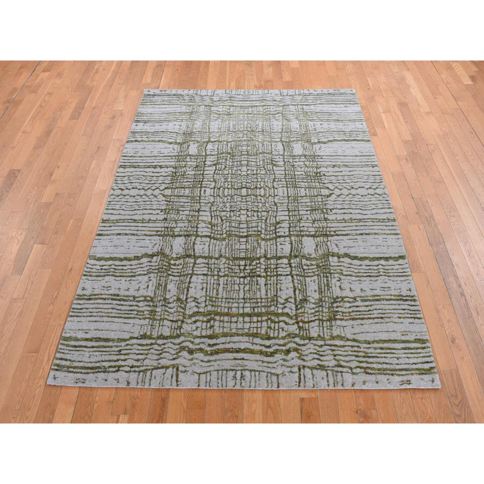 Goose Gray Modern Fine Jacquard Hand Loomed Wool and Art Silk Rug 6'x8'9"