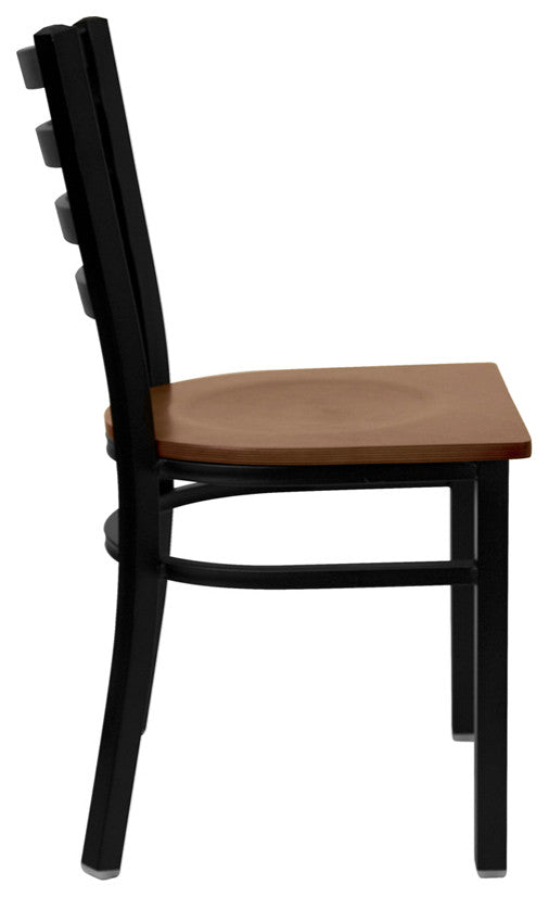Black Ladder Back Metal Restaurant Chair, Cherry Wood Seat