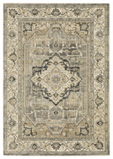 Fleming Vintage Medallion Beige and  Grey Area Rug, 7'10"x10'10"