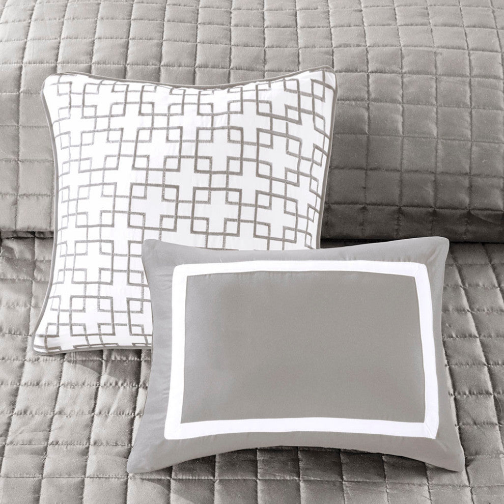 Madison Park Heritage 8 Piece Comforter and Quilt Set Collection, Grey