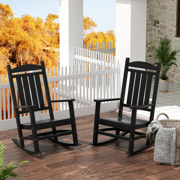 WestinTrends 2PC Outdoor Patio HDPE Adirondack Porch Rocking Chair Set, Black