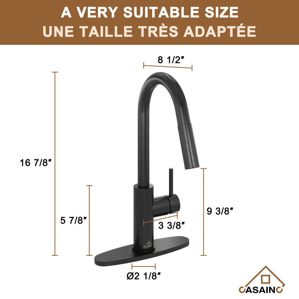 Touchless Pull Down Single Handle Kitchen Faucet With LED Function, Matte Black