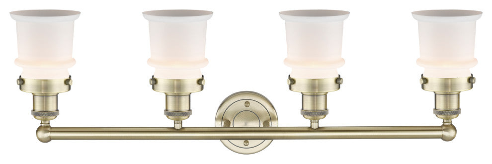 Canton 4-Light 32" Bath Vanity Light, Antique Brass Finish, Matte White Shade