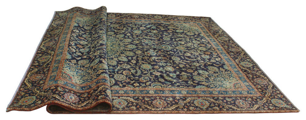 Fine Vintage Distressed Fem Navy Rug