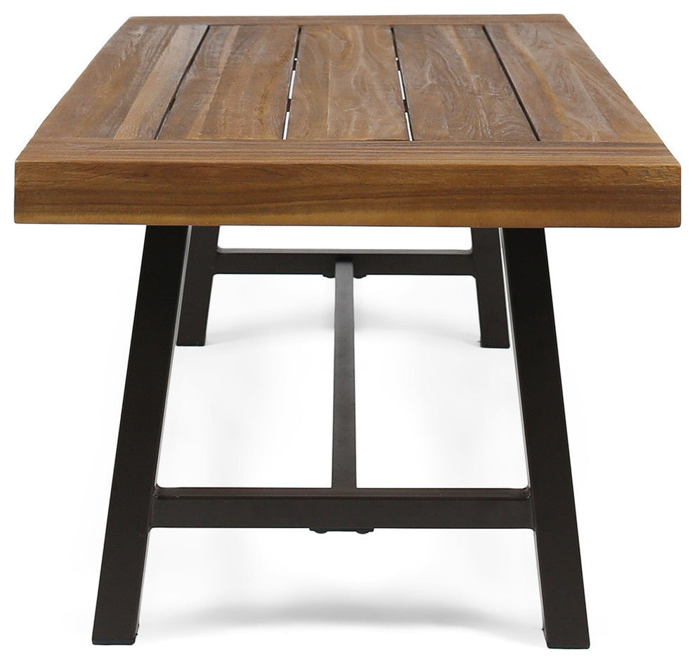 GDF Studio Jenny Outdoor Acacia Wood Coffee Table, Sandblast Teak /Rustic Metal