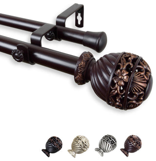 Stefan 1" Double Curtain Rod, Mahogany, 48-84"