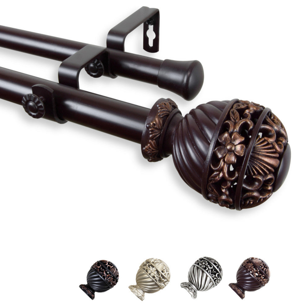 Stefan 1" Double Curtain Rod, Mahogany, 48-84"