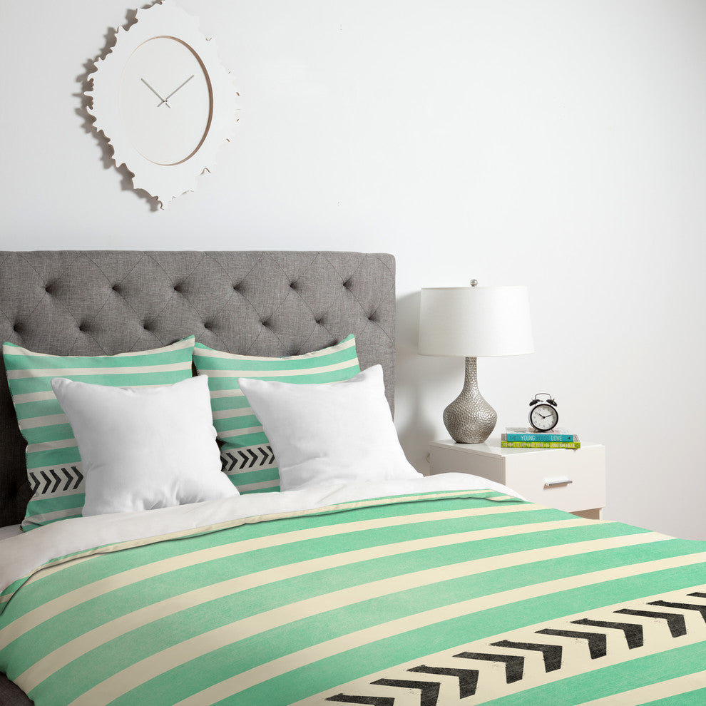 Deny Designs Allyson Johnson Mint Stripes And Arrows Duvet Cover - Lightweight