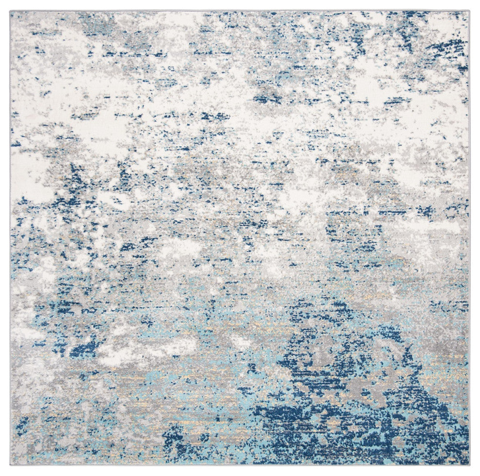 Safavieh Brentwood Bnt822F Moroccan Rug, Light Grey/Blue, 6'7"x6'7" Round