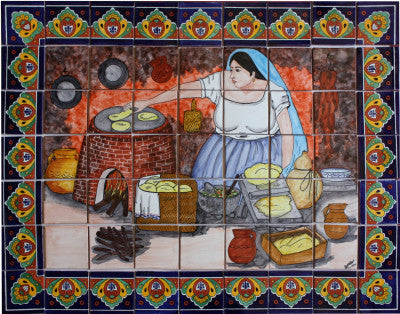 Tortilla Maker. Clay Talavera Tile Mural