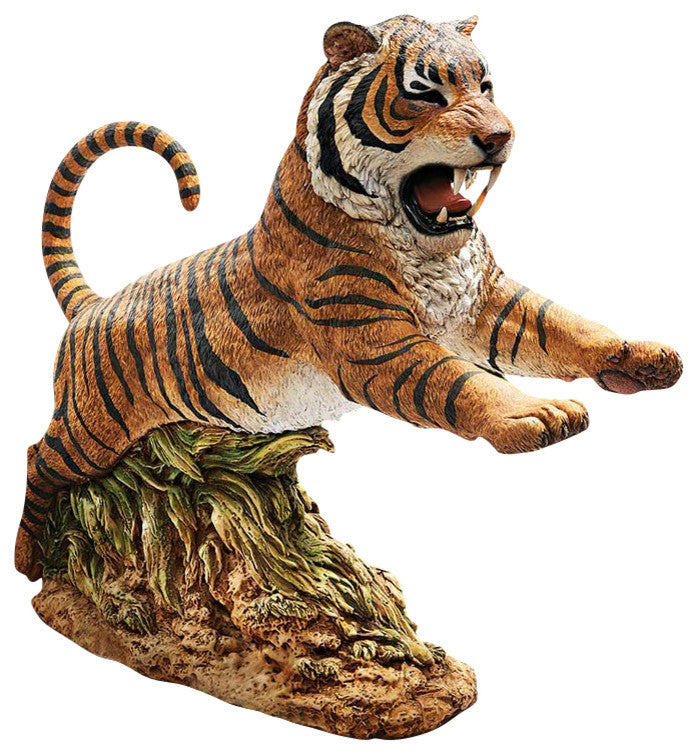 Jungle Cat Leaping Bengal Tiger Statue