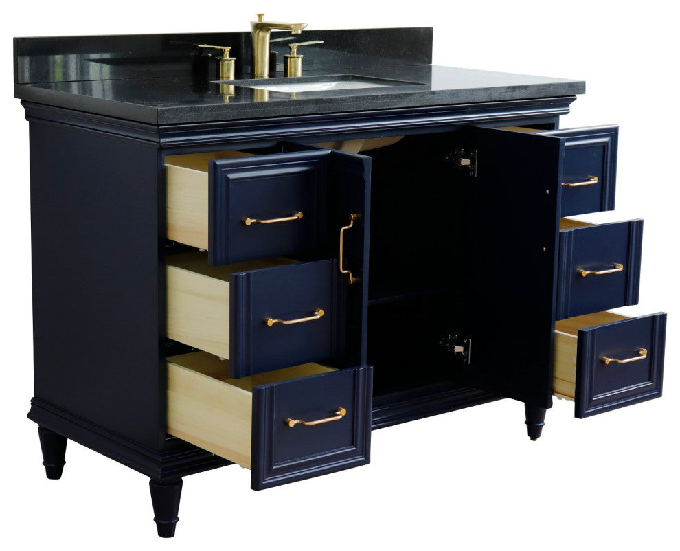 49" Single Sink Vanity, Blue Finish With Black Galaxy Granite