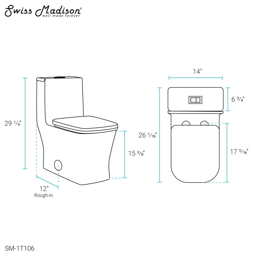 Concorde One-Piece Square Toilet Dual Flush 0.8/1.28 GPF, Glossy White