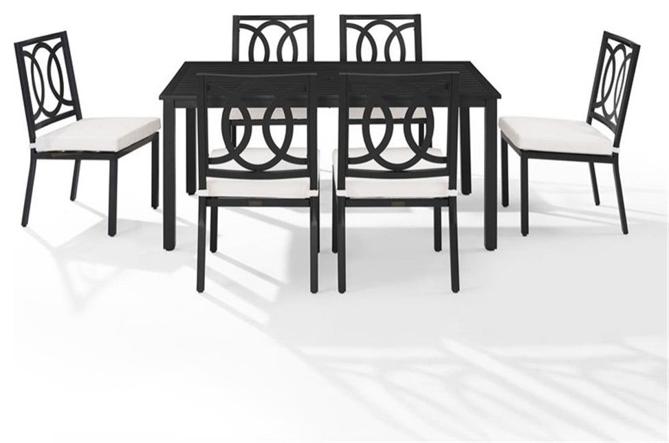 Crosley Furniture Chambers 7-Piece Steel Metal Outdoor Dining Set in Cream/Black