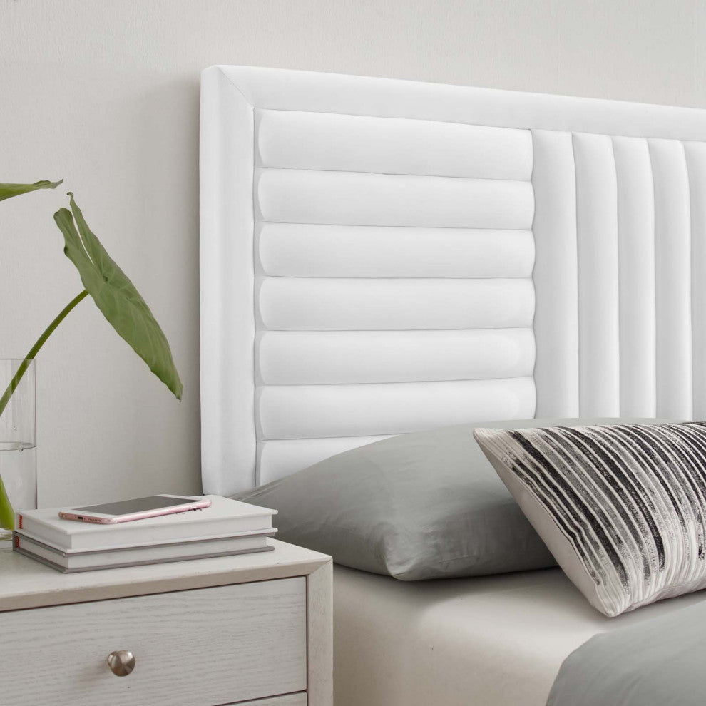 Believe Channel Tufted Performance Velvet Full/Queen Headboard, White