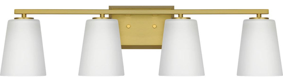 Vertex Collection Four-Light Brushed Gold Etched White Glass Bath Light
