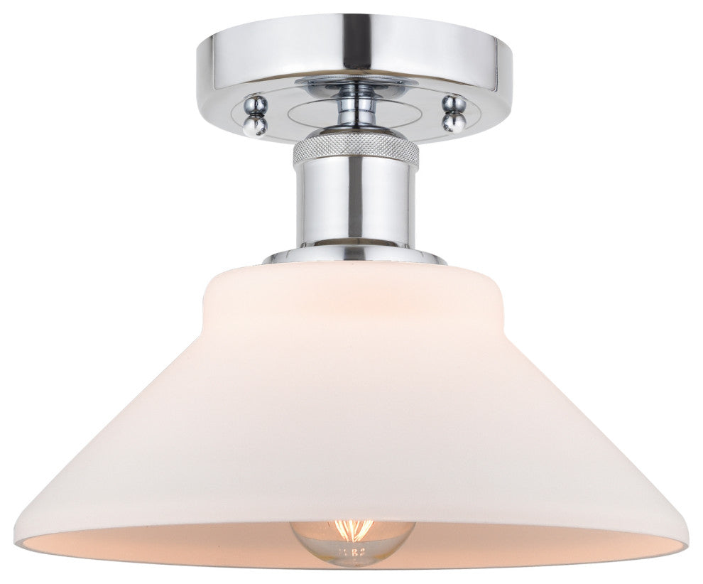 Edison Orwell 8" Semi-Flush Mount, Polished Chrome, Matte White Shade