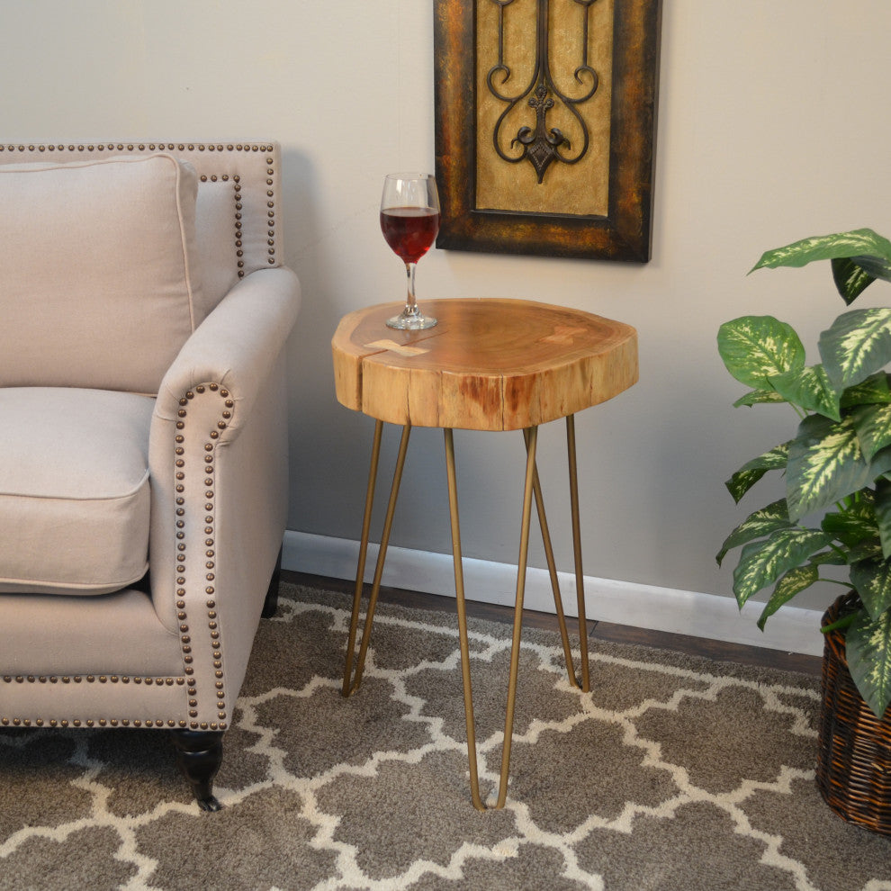 Seti Live Edge Accent Table Top, Gold