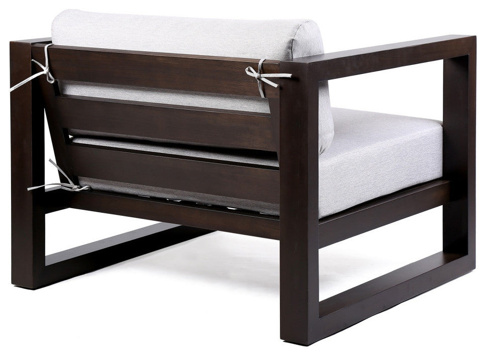 Paradise Outdoor Dark Eucalyptus Wood Lounge Chair With Gray Cushions