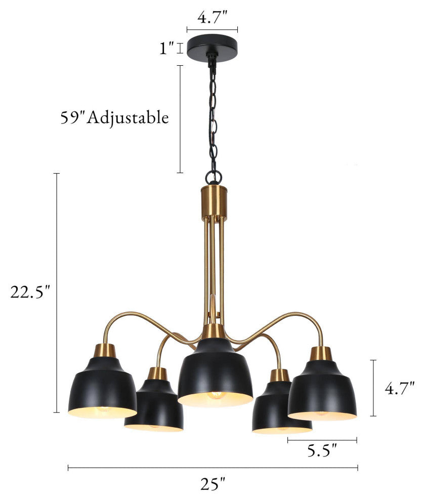 LNC Hyelducc 5-Light Modern Matte Black and Gold Chandelier