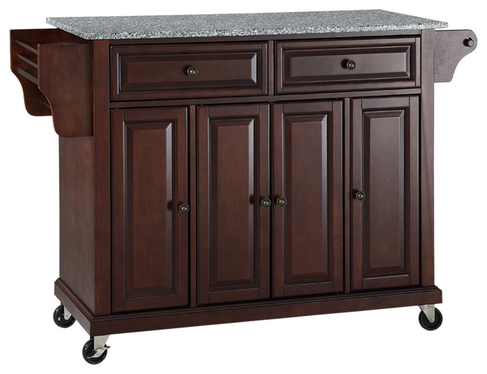 Solid Granite Top Kitchen Cart, Island, Vintage Mahogany Finish