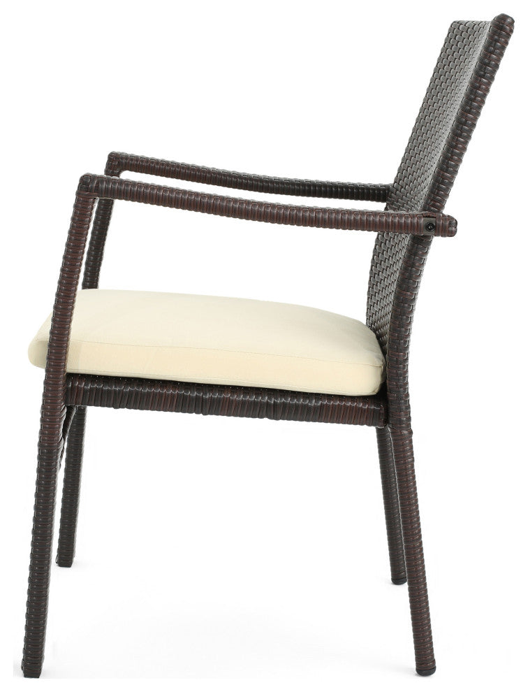 GDF Studio 5-Piece Joann Outdoor Wood and Wicker Dining Set, Teak and Brown