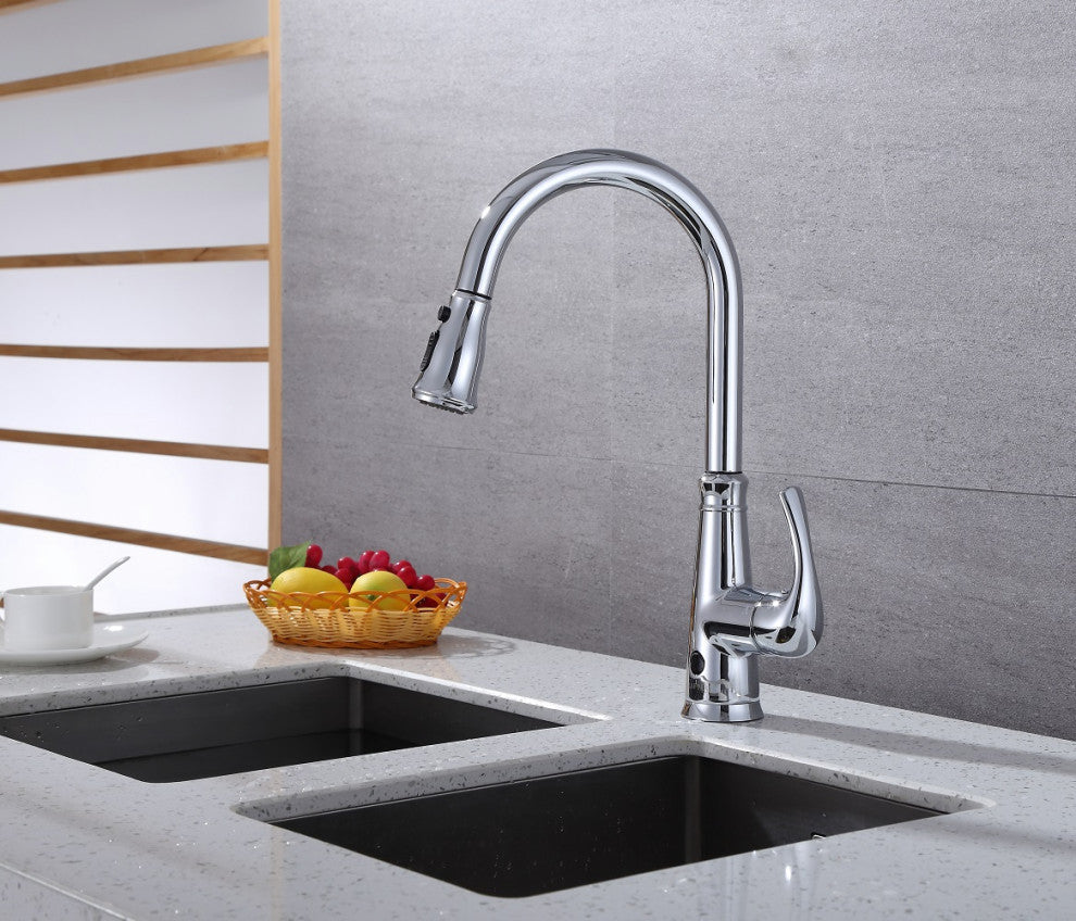 Runfine Hands Free Single-Handle Pull down Sprayer Kitchen Faucet Chrome