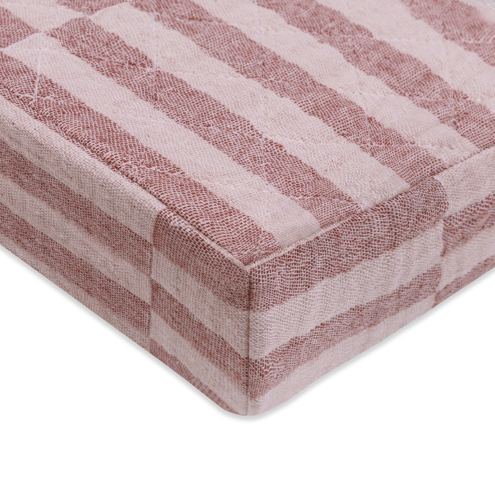 Quilted Changing Pad Cover, GOTS Certified Organic Muslin Cotton, Maroon Stripe