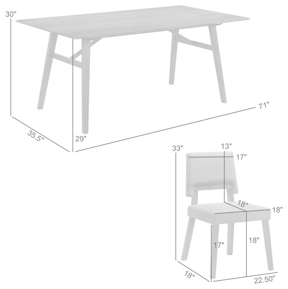 Channell 5-Piece Walnut Wood Dining Table Set With Orange Fabric, Orange, 5 Piece