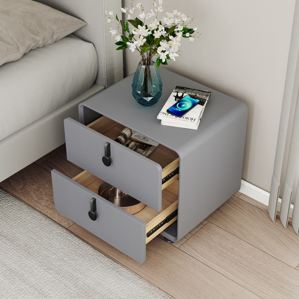 Modern Night Stands with Adjustable Metal Stubby Legs&Dual Drawers