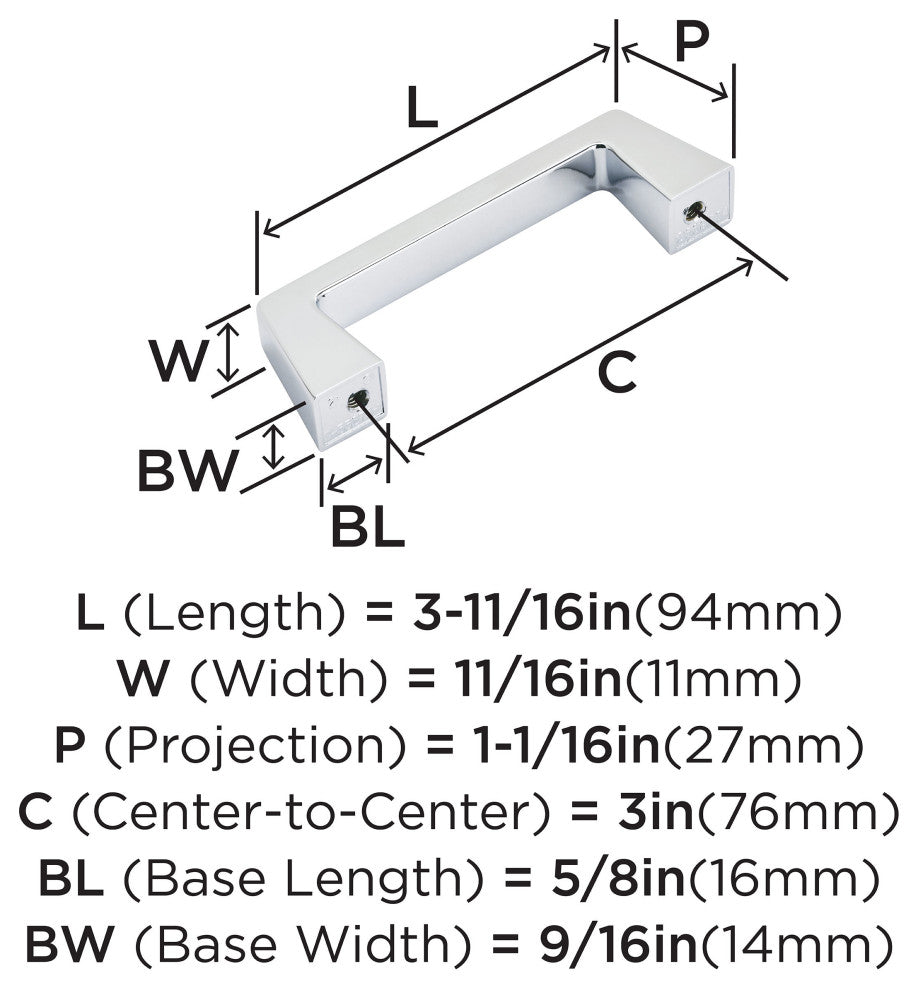 Amerock Blackrock Cabinet Pull, Polished Chrome, 3" Center-to-Center