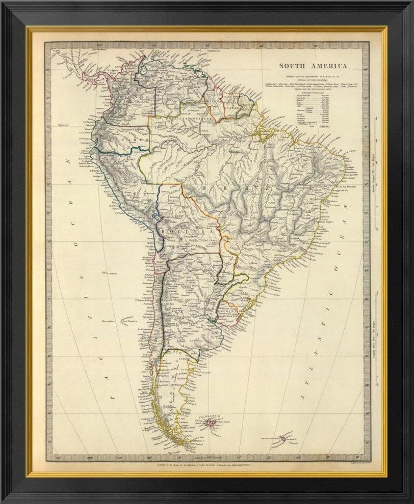 "South America, 1842"  by Society for the Diffusion of Useful Knowledge, 28x34"