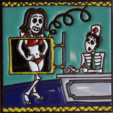 6"x6" X Ray Day of the Dead Clay Tile