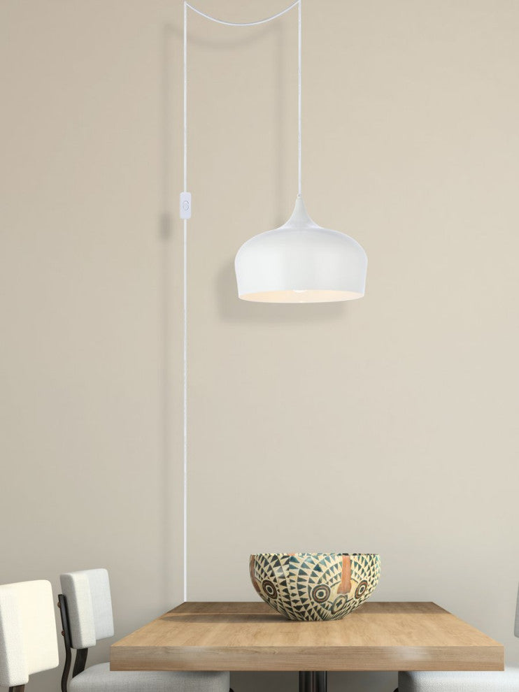 Nina 1-Light White Plug-In Pendant