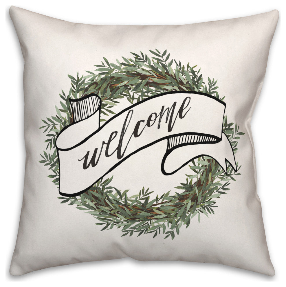 Welcome Wreath 2 18x18 Spun Poly Pillow