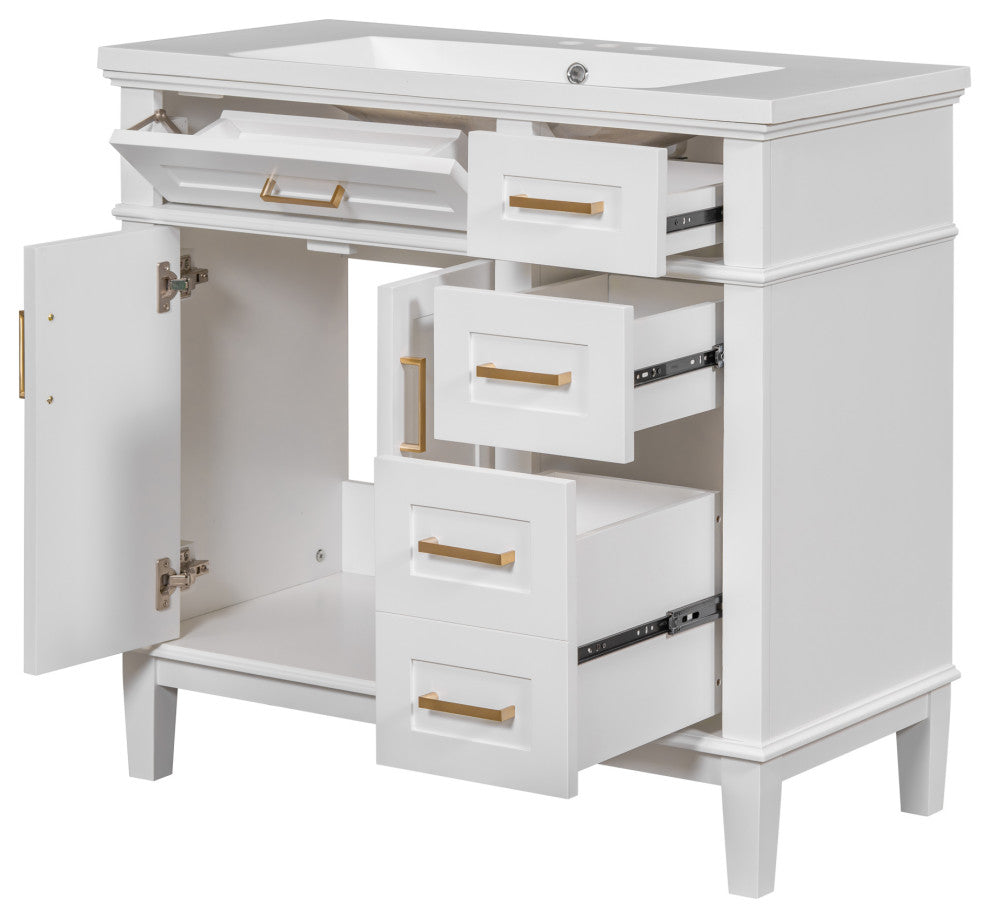 36 Inch Bathroom Vanity with Resin Sink, White