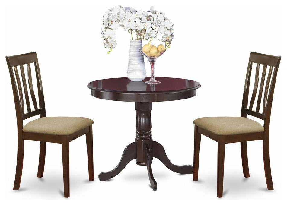 3-Piece Small Kitchen Table, Chairs Set, Round Table Plus 2 Dining Chairs