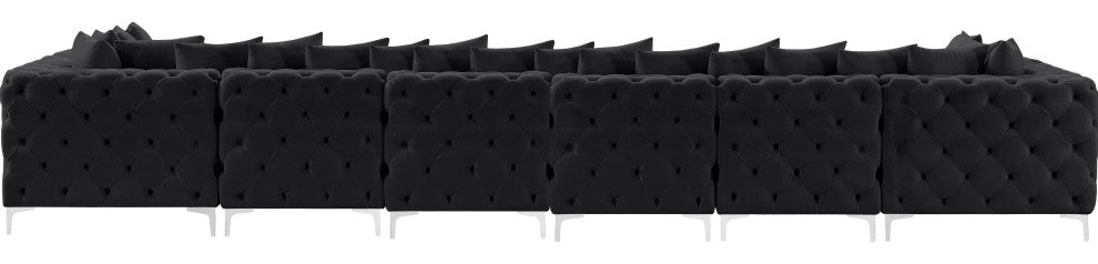 Tremblay Velvet Upholstered 8-Piece Modular U-Shaped Sectional, Black