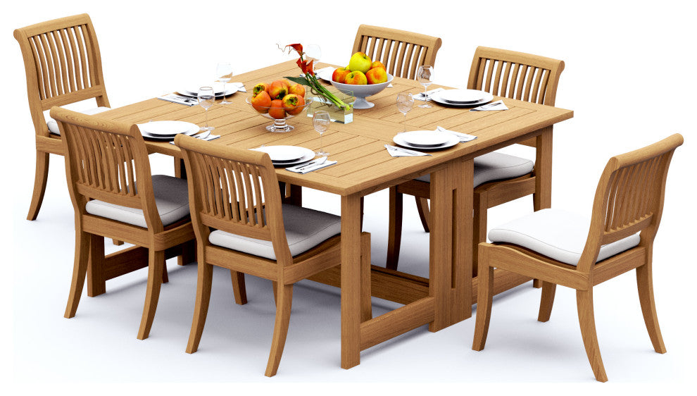 7-Piece Outdoor Teak Set: 60" Square Butterfly Table, 6 Arbor Armless Chairs