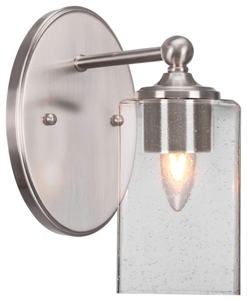 Capri 1-Light Wall Sconce, Brushed Nickel/Square Clear Bubble