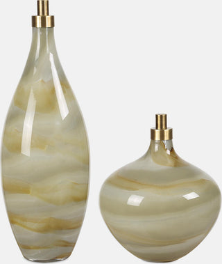 Uttermost 18223 Cascade 6-1/4"W Glass and Iron Bottles - Set of 2 - Caramel /