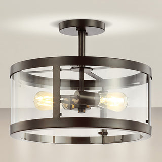 Herndon 2-Light 15" Iron/Glass Modern LED Flush Mount, Black by JONATHAN  Y