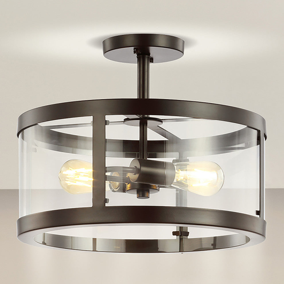 Herndon 2-Light 15" Iron/Glass Modern LED Flush Mount, Black by JONATHAN  Y