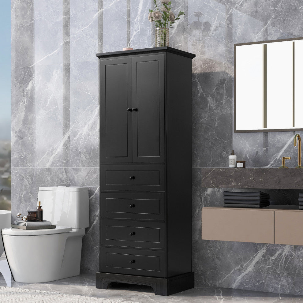 Gewnee Storage Cabinet with 2 Doors and 4 Drawers for Bathroom