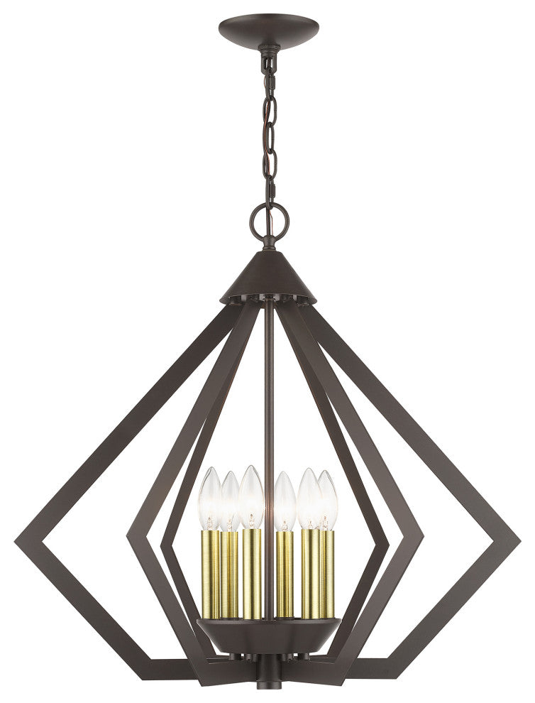 Prism 6-Light English Bronze Chandelier, Antique Brass Accents